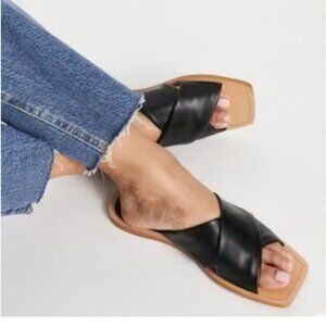 Prune Criss Cross Genuine Leather Sandals Women's Black Leather Sandals Size 7